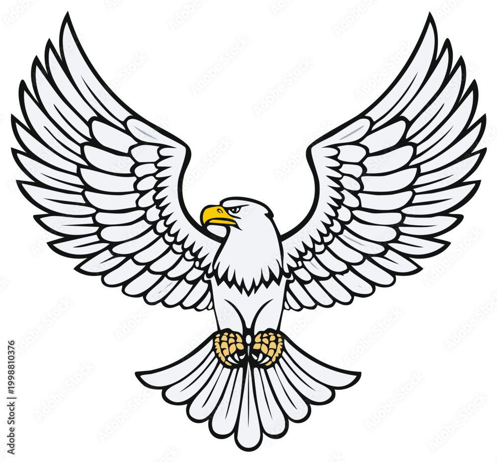 Obraz premium Eagle with outstretched wings, cartoon illustration