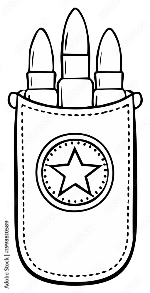 Obraz premium Three bullets in a leather pouch adorned with a star emblem a hand drawn illustration