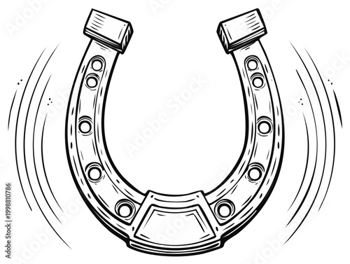 Good luck symbol horseshoe engraving with motion lines for good fortune and rural western themes