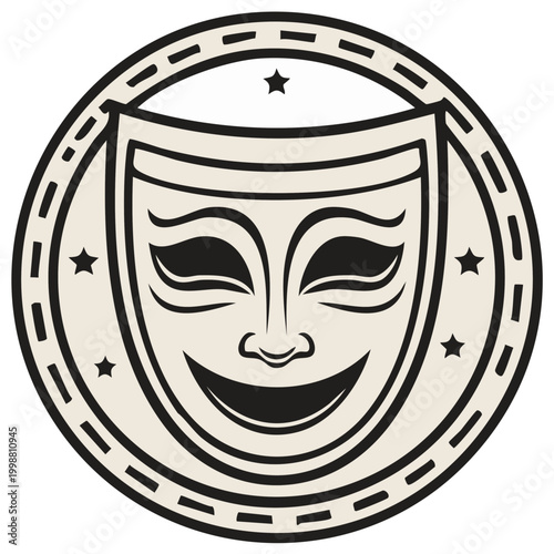 Classic Comedy Tragedy Theater Mask Emblem Circle Design Entertainment Symbol