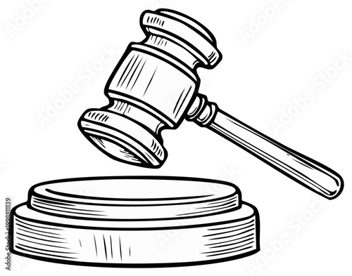 Illustration of a Wood Gavel and Sound Block Symbolizing Law and Order Justice