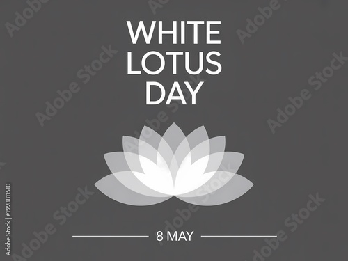 White lotus day, may 8th, theosophical commemoration, lotus flower icon, minimalist design, elegant vector illustration