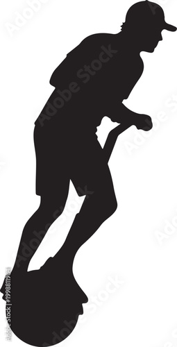 Silhouette of a Man Riding an Electric Unicycle Isolated on White