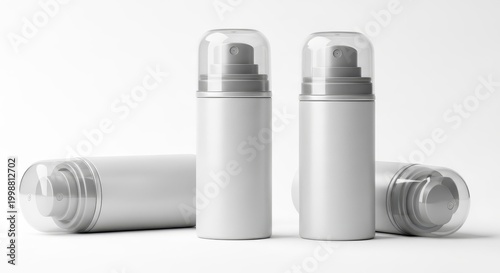 Minimalist Cosmetic Spray Bottles on a Clean White Background.