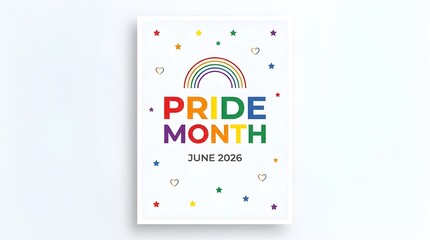 Pride month june poster with rainbow and stars