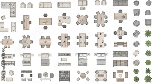 Top View Furniture Vector Set for Interior Design Floor Plans and Architectural Drafting Projects Collection