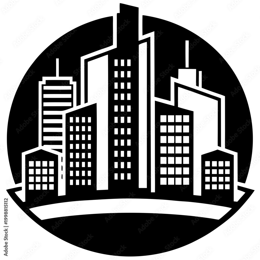 Fototapeta premium Black and white city skyline silhouette.