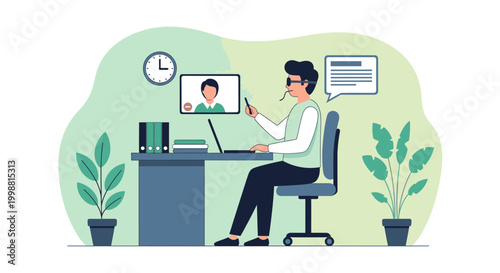 woman working from home on laptop with video call