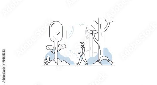 man walking in the rain with trees and road signs