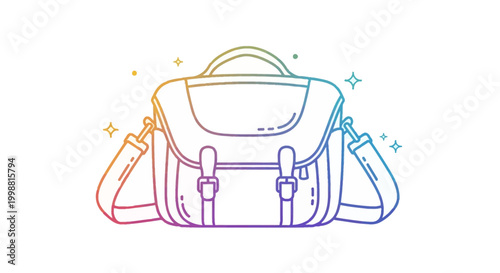 Rainbow gradient messenger bag, satchel, crossbody bag with buckle details, isolated on white