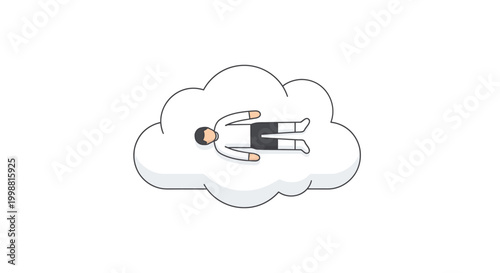 Man lying on cloud, relaxing, feeling happy and free