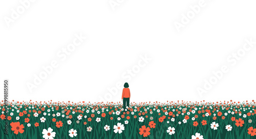 person standing in a field of colorful flowers alone serene