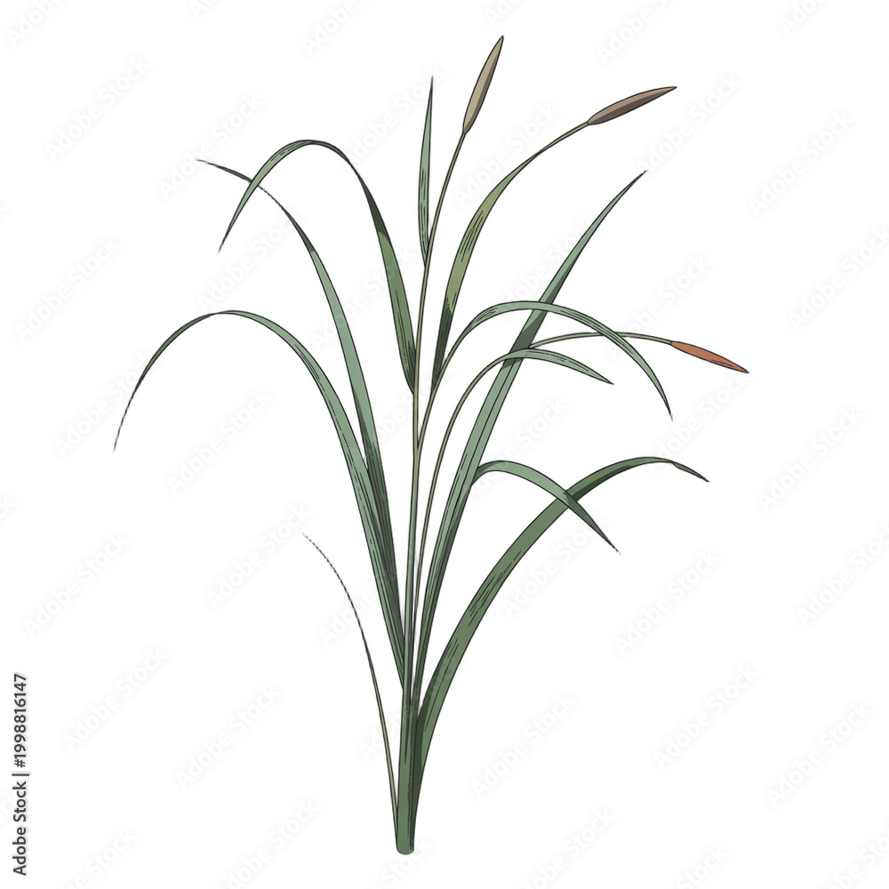 Fototapeta premium A green plant with long leaves and brown seed pods