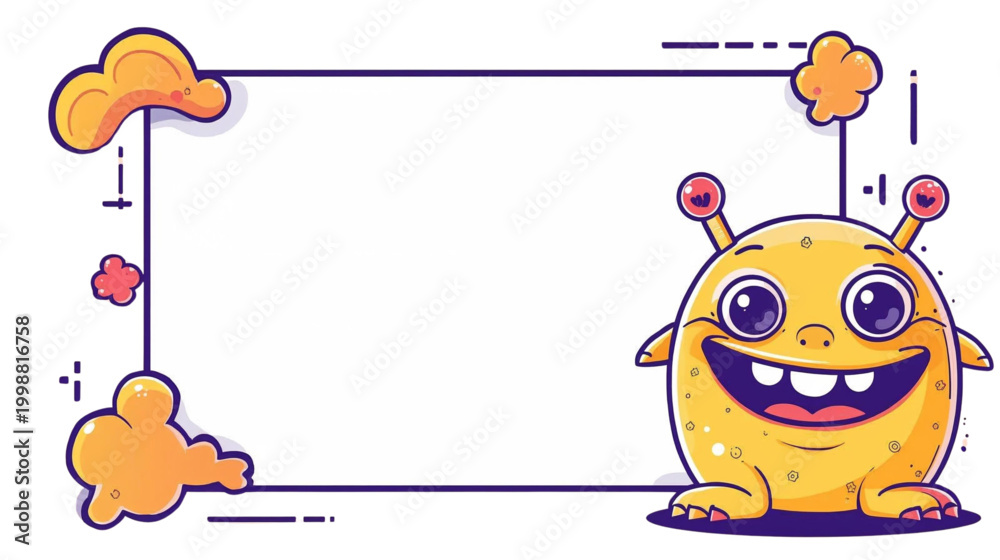 Fototapeta premium Happy Cartoon Monster Peeking from a Blank White Frame Perfect for Kids Content and Educational Designs