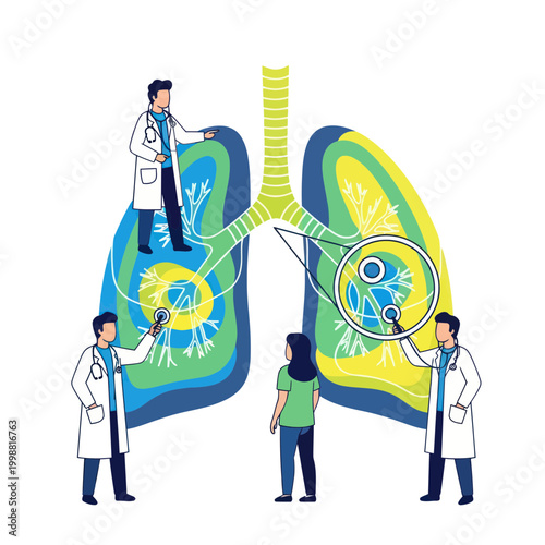 Doctors examining human lungs illustration, medical concept, healthcare and research