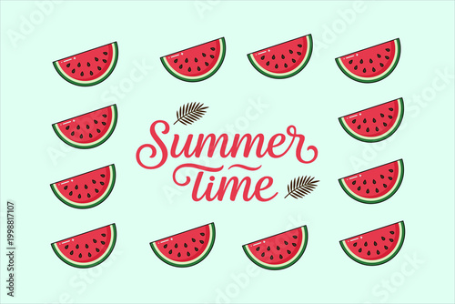 Summer Time Background with Fresh Watermelon Slices Pattern