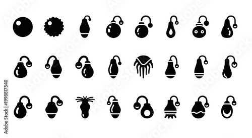 Billede på lærred Black, minimalist, vector jewelry icons, 25 earrings set, simple accessories sym