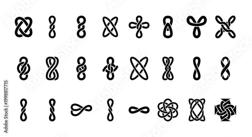 Konstfotografi Knot, rope, cord, tie icons, 20 knotty designs, black line art, vector graphics