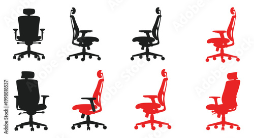 Office Chair Silhouettes: Black and Red Ergonomic Designs