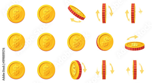 Gold Coin Animation Frames, Dollar Symbol, Money Rotation, Financial Motion