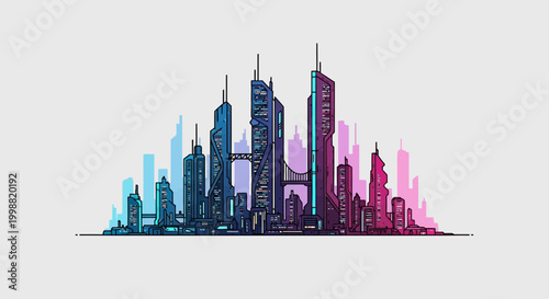 Futuristic Cityscape with Neon Lights and Modern Architecture