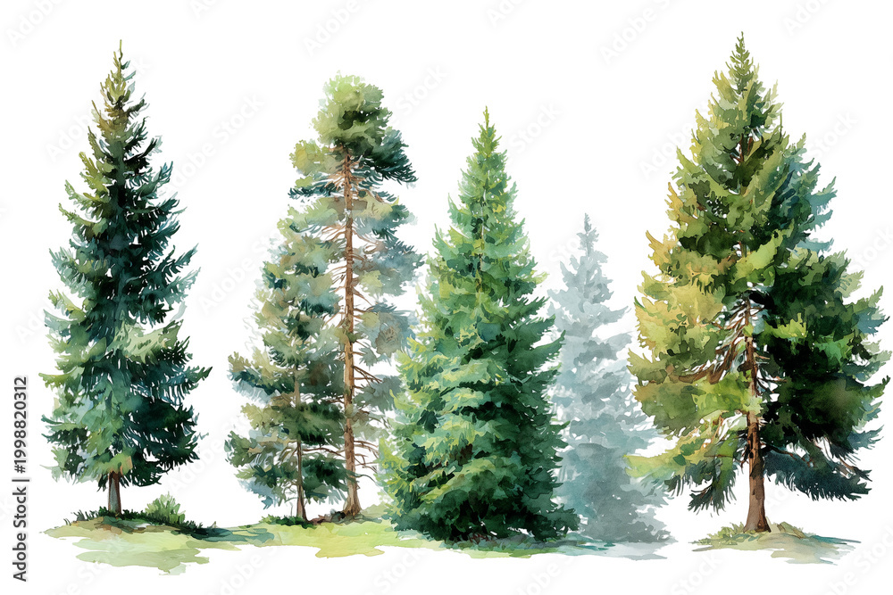Obraz premium watercolor beautiful pine trees isolated on white background png