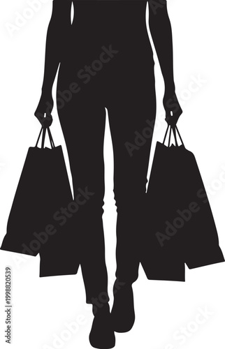 Silhouette of a Woman Carrying Shopping Bags Isolated on White Background