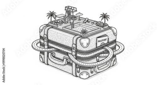 Mini Resort Luggage Line Art 