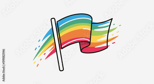 Waving Rainbow Flag with Colorful Streaks - Pride Symbol