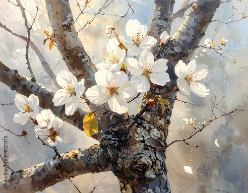 Peaceful white blossoms shining in soft sunlight high resolution wallpaper