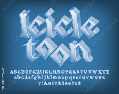 Icicle Toon font style. Playful 3D icicle letters and numbers. Uppercase and lowercase. Vector alphabet for standout creations.