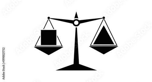 Balance scale with cube and triangle shapes, symbolizing comparison and decision making.