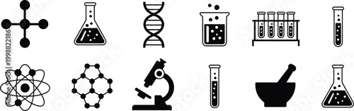 Science laboratory icons chemistry flasks beaker experiment vector illustration isolated on white