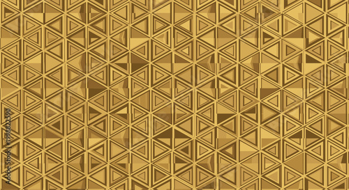 Sophisticated geometric pattern made of repeating golden and brown triangles creating a complex 3D texture effect.