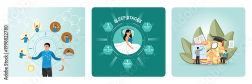 Healthy life balance cycle utter concept. Sleep stages. Education and training.