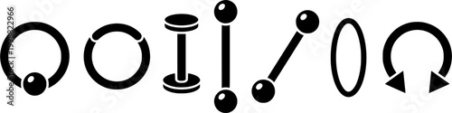 Different types of body piercing jewelry such as barbells, rings, and labrets for modern fashion accessory use
