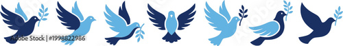 Peace dove holding an olive branch in various styles suitable for religious, spiritual, or political communication and graphic design projects
