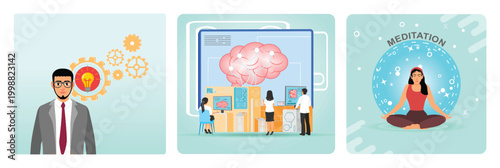 Human intelligence concept. Human brain utter study. Woman Practicing Meditation in outdoor setting.