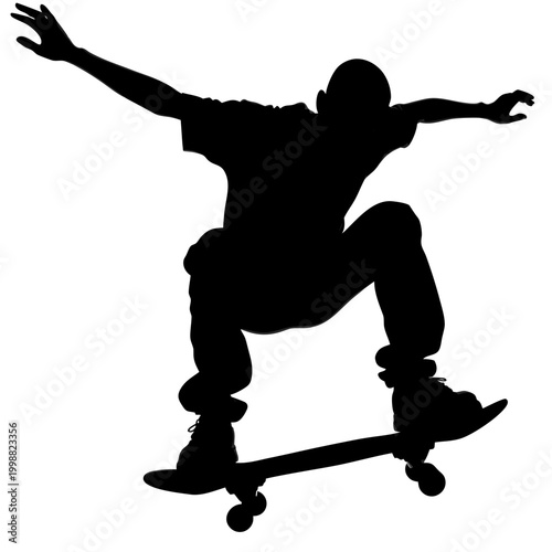 Skateboarder silhouette, black skateboarder, extreme sports icon, action hero