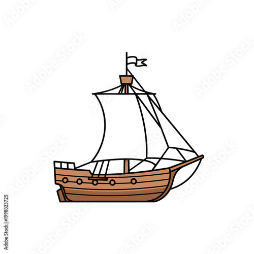 Vintage Wooden Sailing Ship Illustration, Nautical Adventure, Maritime Travel