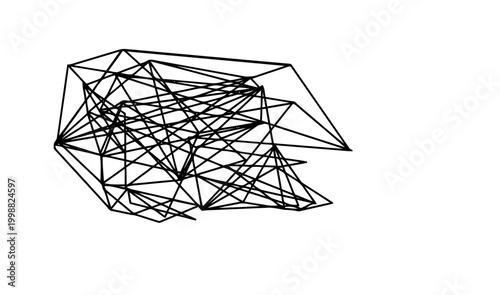 Abstract black geometric polygon wireframe structure on white background