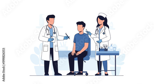 Medical professionals administer treatment to patient in clinic setting