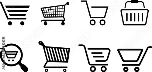 Collection of shopping cart icons diverse styles for retail and e commerce applications