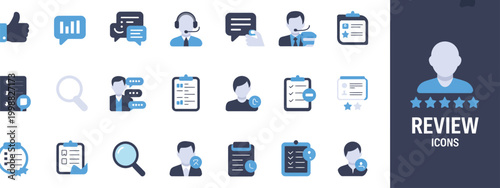 Review solid icon set satisfaction feedback rating testimonial like customer vector illustration