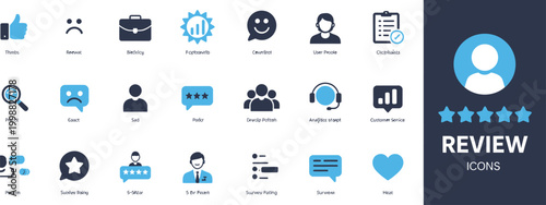 Review solid icon set satisfaction feedback rating testimonial like customer vector illustration