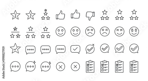 Collection of various outline icons representing feedback and rating symbols for design.