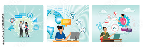 Customer loyalty concept. Relationship Marketing, Customer Care, 24/7 Service.