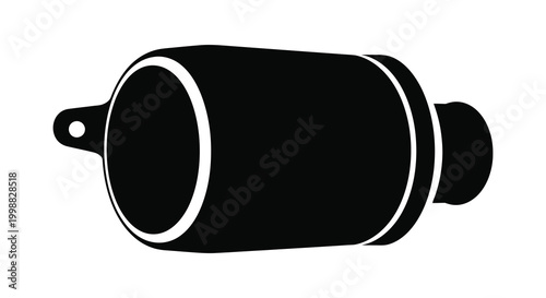 Bild auf Leinwand Black silhouette of a cylindrical muffler with mounting bracket isolated on a wh