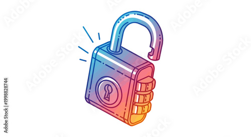 Open Combination Lock with Rainbow Gradient, Security Concept