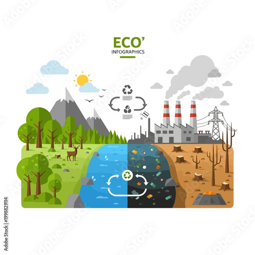 Ecological contrast: nature vs. industrial pollution and deforestation